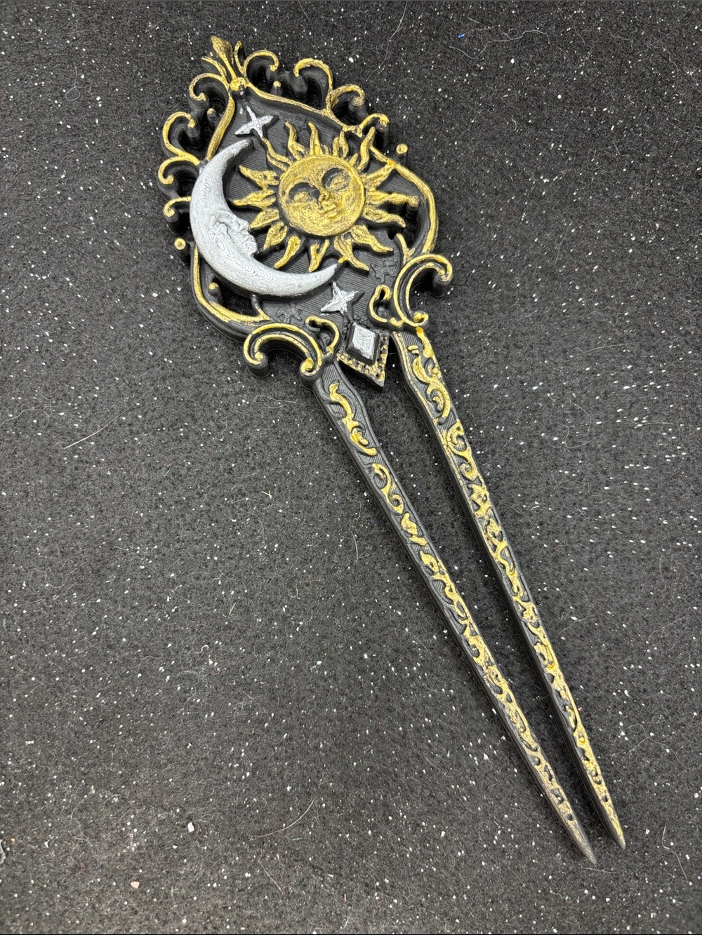 Sun & Moon Ornate Hair Fork - Gold & Silver Accent - Picture 4 of 5